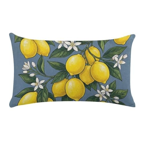 DITQQMS Pillow Covers 12 "x20 Floral Lemon Blossom Fruit Lumbar Throw Pillow Cover with Hidden Zipper Indoor Office Car Cozy Decorations, Made USA, Single Side Print
