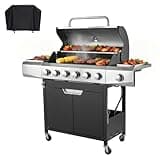 Endark Upgraded 68,500 BTU 6-Burner Propane Gas Grill with Side Burner | Stainless Steel Outdoor BBQ Grill with Porcelain Grates & Wheels for Patio, Garden, Backyard