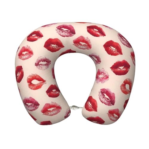 Qewfoju Neck Pillows for Sleeping Memory Foam Travel Pillows U Shaped Travel Neck Pillow Soft Headrest Pillow Suitable for Planes Car Office - Lips Kiss 2
