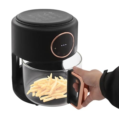 Airy Fryer, 3.81Qt 1200W Glass Air Fryer, Clear Viewing Window, Easy-to-Clean Basket, Digital Display, Adjustable Temp 80℃~200℃ (Black)