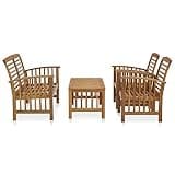 WDSAYREH 4 Piece Solid Acacia Wood Patio Lounge Set with Coffee Table, Outdoor Furniture for Garden, Vintage Wooden Bench and Chairs with Curved Backrest