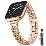 Filoto Dressy Bracelet for Apple Watch Bands 38/40/41/42/44/45/46/49mm Women, Stainless Steel Metal Strap Silm Thin Fancy Fashion Compatible with iWatch Series 11/10/9/8/7/6/5/4/3/2/1/SE Ultra Womens