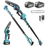 SEESII 2-in-1 Electric Pole Saws: Brushless Mini Chainsaw Cordless 6 Inch, 2 x 4000mAh Batteries, Pole Saw for Tree Trimming,Hand held Small Chain Saw with Extension Pole for Tree Limb Branch Cutter