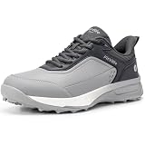 FitVille Wide Men's Golf Shoes Waterproof, Professional No-Slip Spikeless Golf Shoes with Arch Support(White/Dark Blue, 10 Wide)