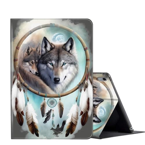 or iPad Air 5th/4th Generation Case 2022/2020 ipad Air 10.9 case,FUYOCWE PU Leather Multi-Angle Slim Stand Flip Smart Cover for iPad Air 5/4 Gen 10.9 inch-Dream Catcher Wolf