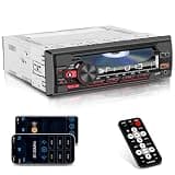 Single DIN CD/DVD Car Stereo with Bluetooth Hands-Free Calling, Push-to-Talk Assistant, FM Car Radio, USB AUX SD Playback, App Control, 7-Color Backlit Display, iOS & Android Compatible