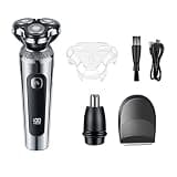 3 in 1 Electric Razor for Men, IPX7 Waterproof Beard Trimmer with 3D Floating Heads, LED Display, USB Rechargeable Grooming Kit for Mustache and Nose Hair, Travel Lock