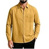 Men's Utility Collared Button Down Shirt Loose Fit Long Sleeve Comfy Workwear Outdoor Work Tops with Chest Pockets Yellow