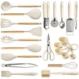 CAROTE 22pcs Silicone Cooking Utensils Set, 446°F Heat Resistant Kitchen Utensils Gadgets Set, Spatula, Turner, Whisk, Tongs