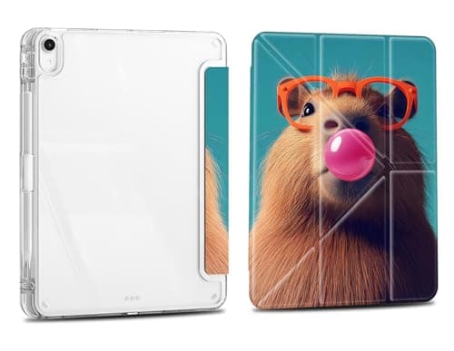Case for iPad 10.2 Inch 9th/8th/7th Gen 2021/2020/2019, iPad Air 3 2019 10.5, Slim Clear Case with Pencil Holder，Multi-Angles Folding Y-Shaped Stand Cover, Capybara Bubblegum