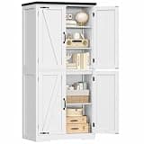 TEENFON 58" H Storage Cabinet with Adjustable Shelf, Farmhouse Kitchen Pantry Cabinet, Bathroom Cabinet with 4 Doors, Cupboard for Kitchen, Bathroom, Living Room, White