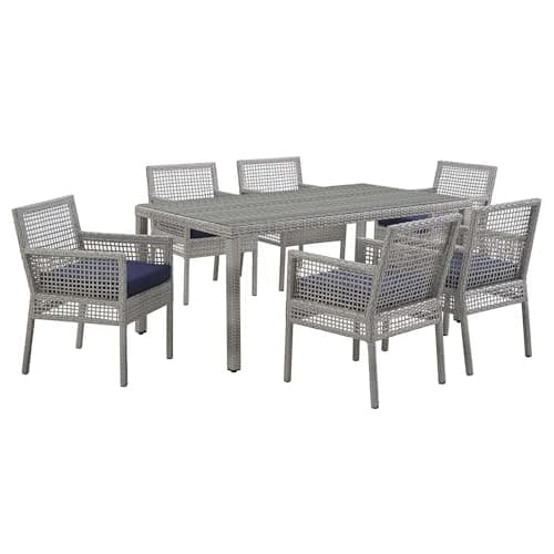 Oakestry Aura 7 Piece Outdoor Patio Wicker Rattan Dining Set with Cushioned Armchairs