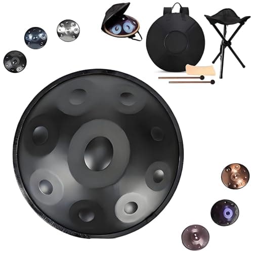 Steel Drums for Adults 440hz Hand pan Drum 9/10/12 Notes 22 In, 432Hz Handpan Drum Instrument in D-Minor, With Soft Hand Pan Bag Mallets Stand for Yoga Concert(Black,432hz 10 Notes)