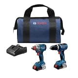 BOSCH GXL18V-241B22 18V 2-Tool Combo Kit - Includes 1/2 In. Hammer Drill/Driver, 2-in-1 Impact Driver/Wrench, (2) 2 Ah Batteries, Charger, Belt Clips, and Carrying Bag