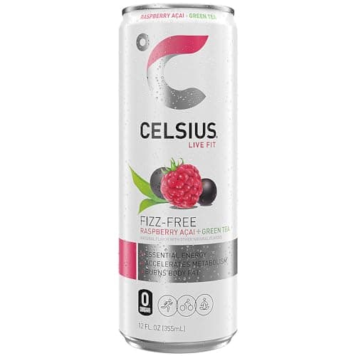 CELSIUS Raspberry Acai Green Tea, Functional Essential Energy Drink, 12 Fl Oz (Pack of 4)