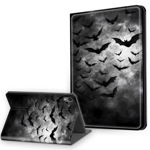 Case for iPad A16 11th Generation 11 Inch 2025 and iPad 10th Generation 10.9 Inch 2022, Multi-Angle Viewing Leather Smart Stand Back Cover with Auto Sleep Wake, Black Bats