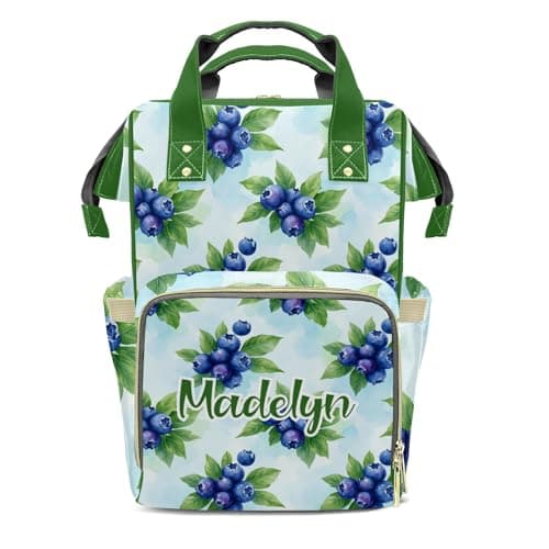 XOZOTY Watercolor Blueberry Print Organizational Mommy Bags Casual Bag Custom Name Diaper Backpack Tote Bags Personalized Boys Girls Presents