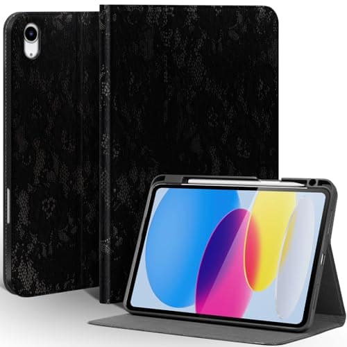 Une Diffe Leather Case for iPad (A16) 11th (11")/ 10th Generation (10.9"), Full Grain Leather,Protective Smart Folio Cover with Pencil Holder, Auto Sleep/Wake,Anti Slip, Black Silver