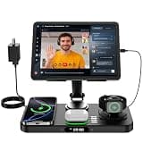 6 in 1 Wireless Charger for Apple Multiple Devices, Charging Station with Clock &7 Color Ambient Light, Foldable Rotate Stand for iPad, for iPhone17/16/15, Support for Apple Watch11/10 For AirPods4