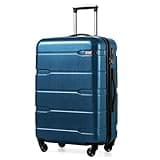 Coolife Medium Checked Luggage Hardside PC+ABS Suitcase with TSA Lock, Lightweight Rolling Carry On with Spinner Wheels(Caribbean Blue, 24in)