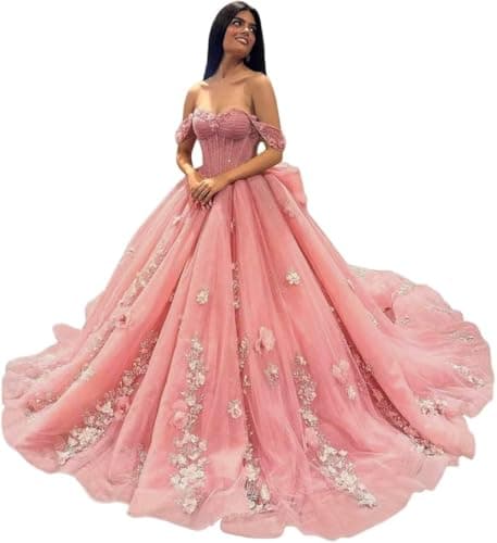 Ftupza Sparkly Tulle Dusty Pink Quinceanera Dresses Puffy Beaded Lace Sweet 15 16 Dresses Elegant Ball Gown for Evening Party 0