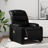 KHNLGFR Electric Massage Recliner Chair with 6 Massage Points, 135 Degree Recline Powered Recliner, Black Faux Leather Armchair with Cup Holders and Side Pocket