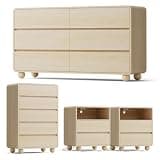 Lulive Modern Dressers and Nightstands Set 4-Piece, Natural
