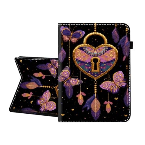 CICPLKSE Case for Samsung Galaxy Tab A 10.1 T580 T585 T587(2016 Release),Premium PU Leather Cover with Auto Sleep Wake,Heart with Butterflies