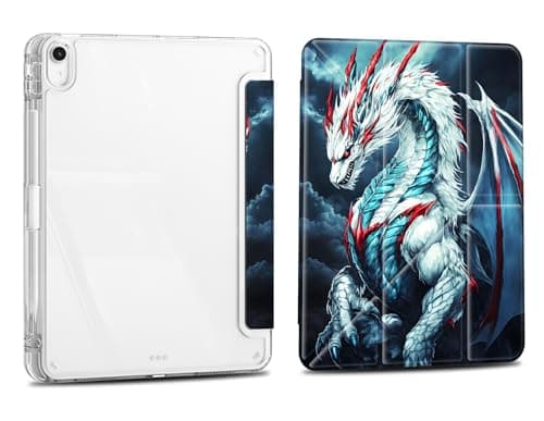 Case for iPad 10.2 Inch 9th/8th/7th Gen 2021/2020/2019, iPad Air 3 2019 10.5, Slim Clear Case with Pencil Holder，Multi-Angles Folding Y-Shaped Stand Cover, White Flying Dragon 2