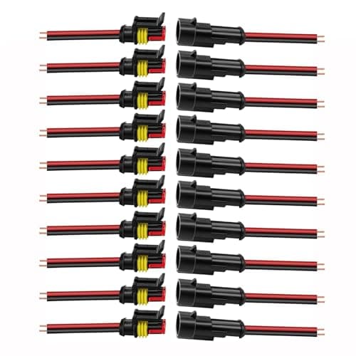 HOYAWU 10Pcs Car Waterproof Electrical Connectors, 2 Pin Connector, 16 AWG 2 Wire Connector Male and Female Plug for Car, Truck, Marine and Boat Electrical Wiring