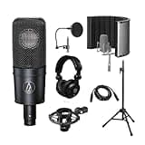 Audio-Technica AT4040 Side-Address Cardioid Condenser Microphone with Reflection Filter, Tripod Stand, Pop, Studio Monitor Headphones, 10' XLR Cable, Vocal Recording Setup Kit (6 Items)