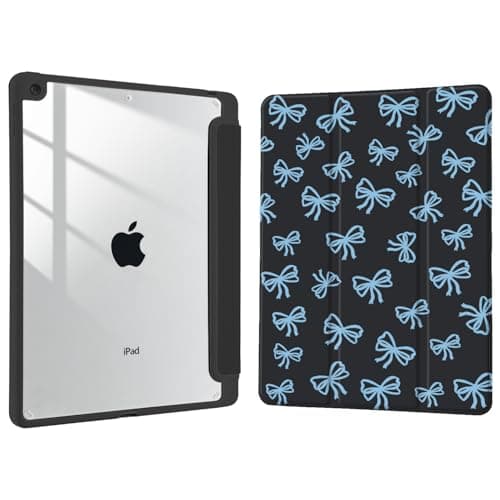 Joyland Blue Bow Pattern for iPad Air 5th/4th Generation 10.9 Inch 2022/2020,Air 11" M3 2025/M2 2024 Built-in Pencil Holder with Shockproof Cover Clear Transparent Back Shell Auto Wake/Sleep,Black