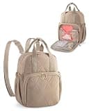 Fasrom Small Diaper Bag Backpack for Women, Mini Diaper Purse Crossboday Bag with Insulated Bottle Pockets for Daily and Travel, Camel