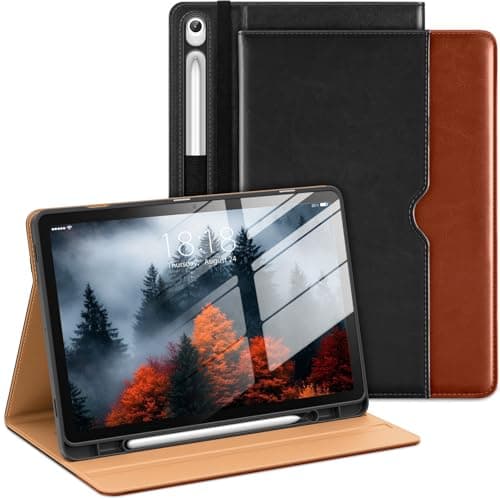 DTTO Leather Case for Samsung Galaxy Tab S10 Lite / S10 FE / S9 FE 10.9-Inch with S Pen Holder, Folio Stand Cover with Hand Strap & Pocket, Multi-Angle Viewing, Auto Wake/Sleep, Black Brown