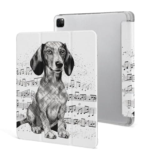 for iPad 12.9 Inch Case Slim Trifold Stand Dachshund Music Notes Smart Cover with Pen Holder Auto Wake Sleep