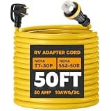 Tellegloww 50ft 30 Amp to 50 Amp RV Locking Adapter Cord, NEMA TT-30P Male to SS2-50R Locking Female Power Dog Bone Plug for RV Trailer Camper, STW 10 Awg/3, ETL Listed