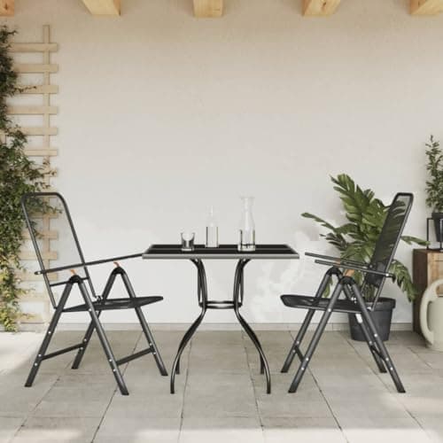 Tidyard Garden Dining Set, Foldable Square Table with 2 Adjustable Chairs, Anthracite Metal Mesh Outdoor Furniture for Patio Balcony Terrace