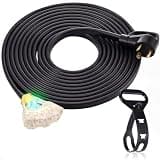 Tellegloww 25 FT Flat RV Generator Adapter Cord Compatible with NEMA TT-30P to 3X 5-20R/5-15R, 30A to 110V 15/20 A Household Outlet Adapter, 10 Gauge RV Generator Extension Cord, ETL Listed, Black