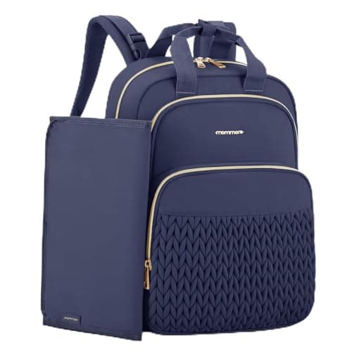 mommore Diaper Bag Backpack, Stylish Travel Baby Bag with Insulated Pockets, Changing Pad and Stroller Straps for Toddler (Navy Blue, Large-27L)