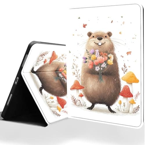 DSRGRGFDJ Tablet Case for iPad A16 11th Gen 11 Inch (2025), 10th Gen 10.9 Inch (2022) with Magnetic Auto Wake/Sleep and Multi-Angle Adjustable Stand Cover - Beaver with Flowers