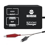 DC HOUSE 2-in-1 DC Converter with Battery Clip, 12V to 5V Step Down USB-A & 45W USB-C Power Adapter and LiFePO4 Battery Portable Charger for Phone, Tablet, Laptop, Fish Finder, Camping, Emergency
