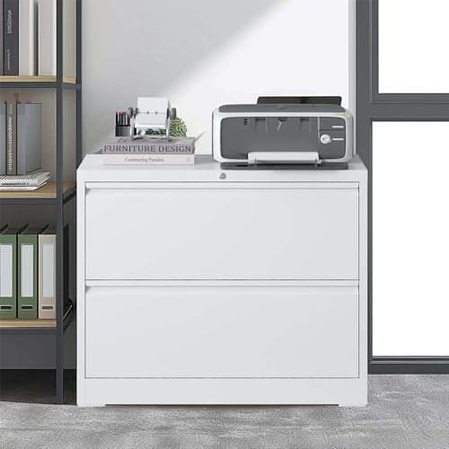 SYTOALND Heavy Duty Locking File Cabinet with Full Extension Slides – Black 2 Drawer Lateral Filing Cabinet for Home Office, Fits Letter/Legal/A4/F4, Ball Bearing Drawers, Anti-Tip (White, 2 Drawer)