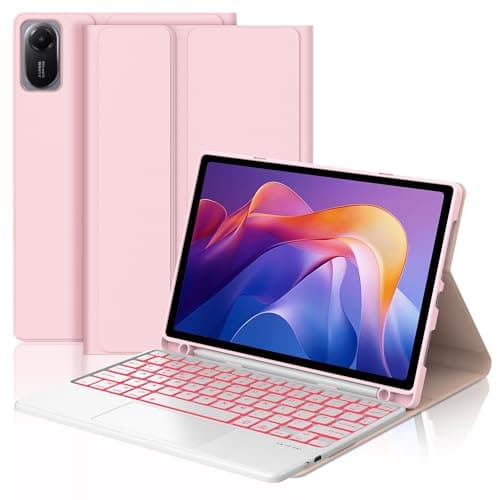 IVEOPPE Keyboard Case for Redmi Pad 2 2025/Redmi Pad SE 11 Inch 2023, 7Color Backlit, Multi-Touch Trackpad, Detachable Wireless Bluetooth Folio Keyboard Case with Pen Holder, Light & Thin, Pink