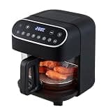 Kismile 5QT Glass Air Fryer, 1500W Portable Air Fryer with Digital Touch Control, BPA-Free & Non-Toxic Design, Dishwasher Safe