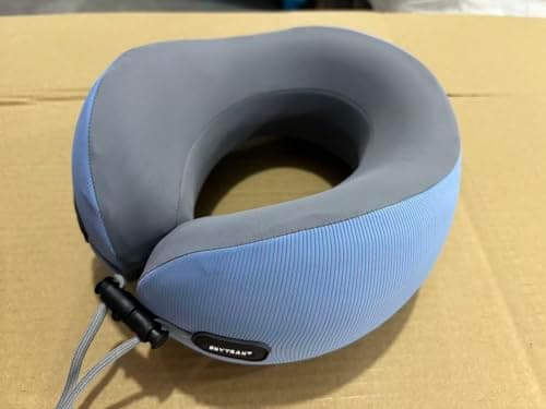 Premium Travel Neck Pillow Cooling Ice Silk Memory Foam Cervical Pillow for Airplane & Long Flights, Ergonomic Neck Support for Sleeping & Pain Relief, Washable Cover, Compact Carry Case (Blue)