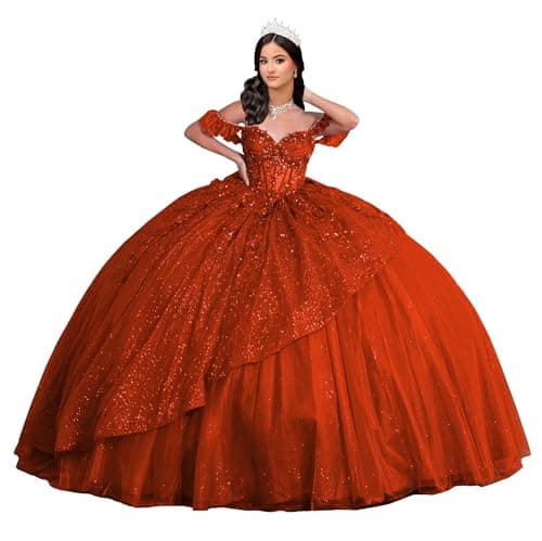 Ftupza Lace Appliques Quinceanera Dress with Bow Rust Layered Ball Gown with Train 3D Flower Crystal Plus Size XV Dress 20
