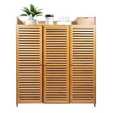 HAOREBAIYU Bamboo Shoe Cabinet with 3 Doors, 7-Tier Storage Organizer for Entryway & Hallway, Large Capacity Holds 30 Pairs, Modern Brown Shoe Rack with Ventilation, Du-st & Moi-Sture Prote-ction