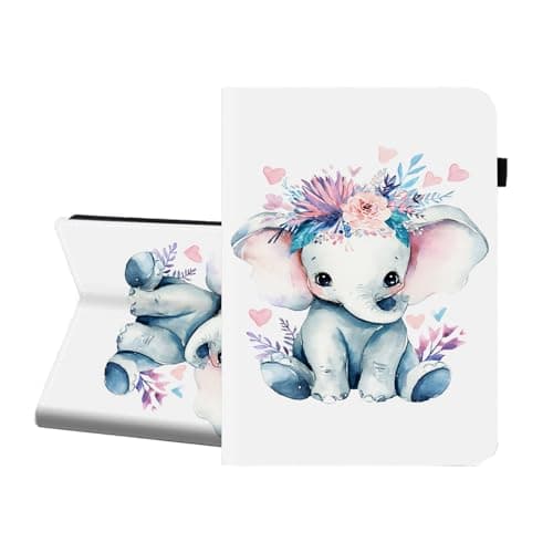 CICPLKSE Case for Samsung Galaxy Tab A 10.1 2019 Model SM-T510/T515/T517,Premium PU Leather Cover with Auto Sleep Wake,Baby Elephant with Flower