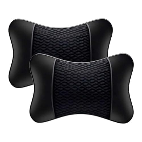 2 Pack Memory Foam Car Neck Pillow for Benz GLS 2020-2023 - Soft Headrest Cushion with Adjustable Strap Detachable PU Leather Cover,Black-Black