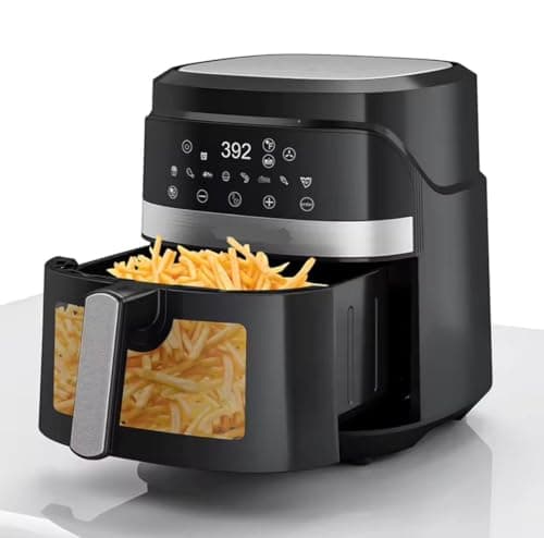 Air Fryer 8-in-1, 6 Quart, 1500W, 360° Rapid Air Circulation, Digital Touch Control, Large Viewing Window, 175°F-400°F